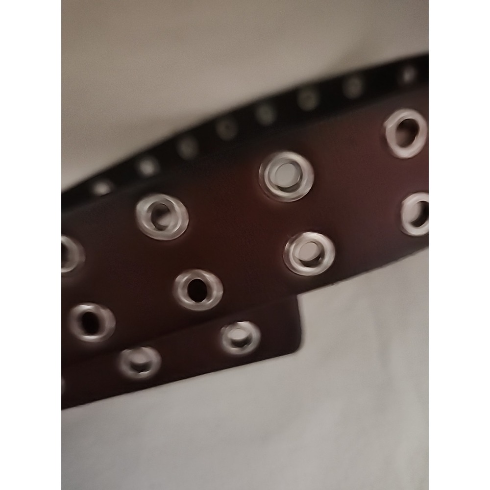 33" Brown Genuine Leather Double Grommet belt - Picture 3 of 4